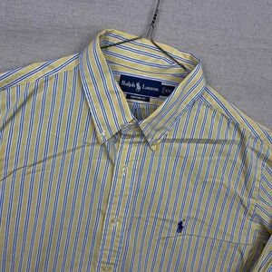 Vintage‎ Polo Ralph Lauren Striped Yellow Custom Fit Button Down Shirt Blue Pony